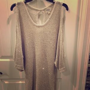 Sexy beige rhinestone dress with shoulder cut